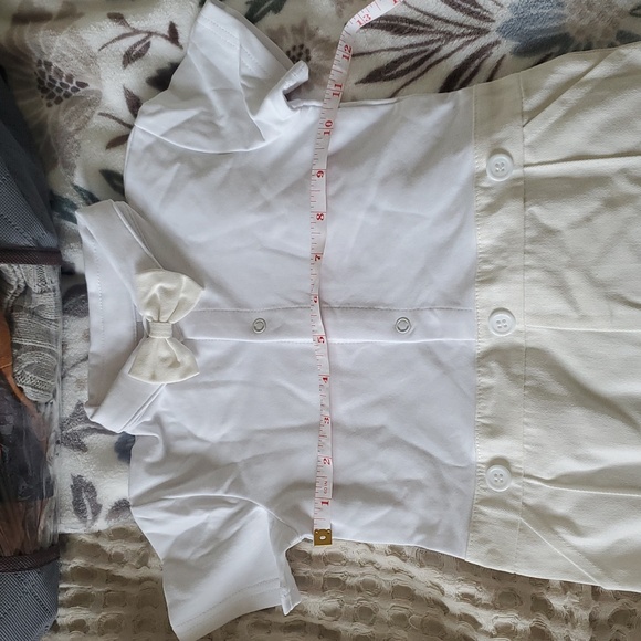 Baby Formal Baptismal or Wedding White Romper with Bow Tie with Suspenders - Picture 6 of 7